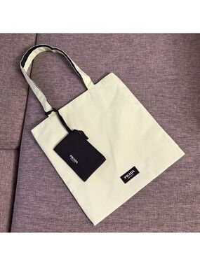 Prada Beauty Light Green Tote with Black Pouch New Authentic